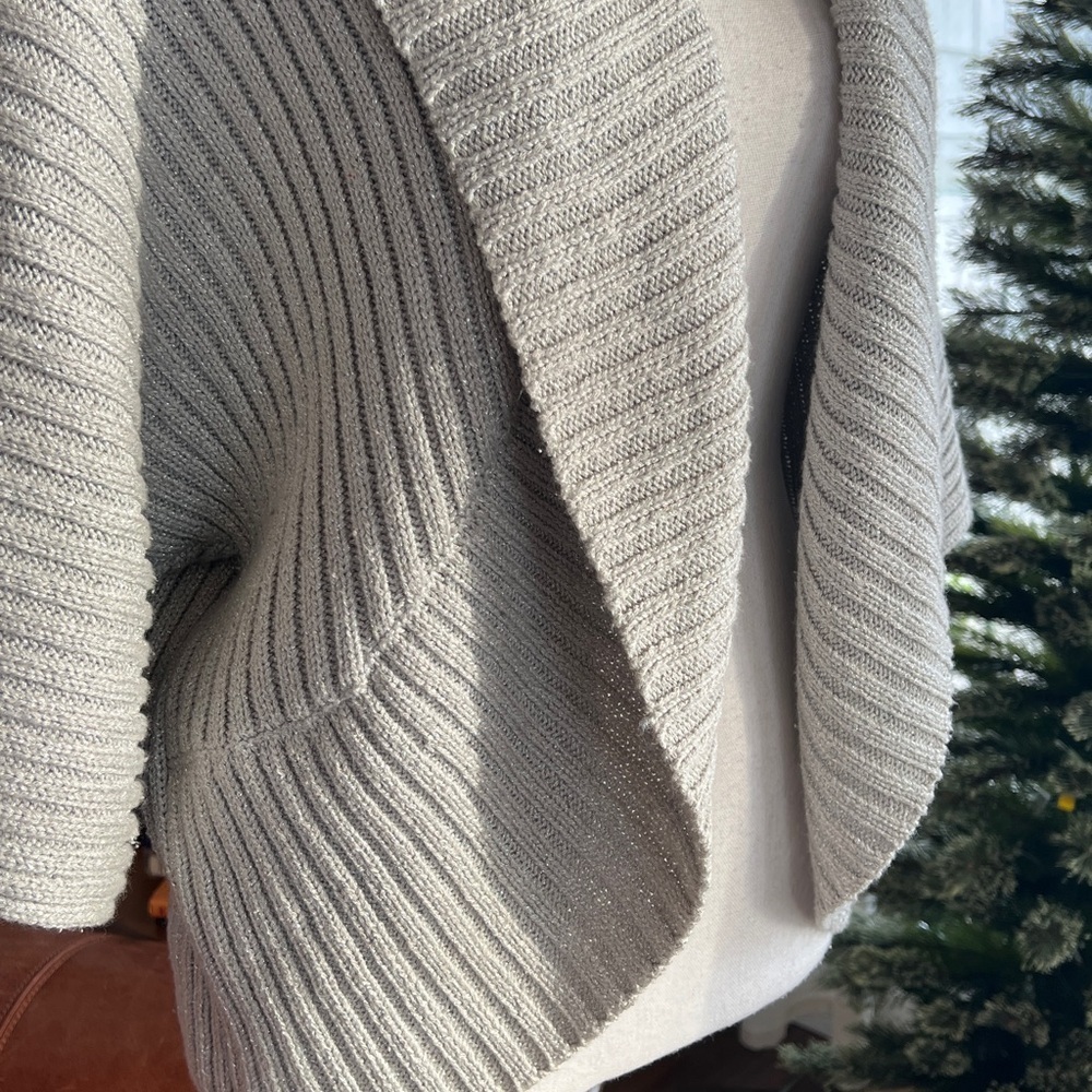 Chico's Light Gray Ribbed Sweater Shrug - Picture 4 of 8